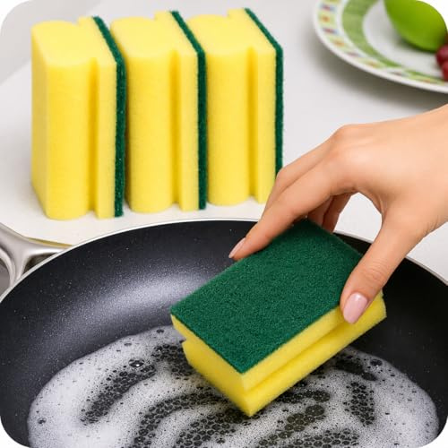 STERLING PRODUCTS Hand Grip Sponge Scourers 10 Pack – Heavy Duty Washing Up Sponges for Pots, Pans, Dishes & Kitchen Cleaning