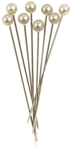 Rayher Stecknadeln, Perlenkopf weiß, Blumennadeln, Kopfstecknadeln, 70 mm, 6 mm ø Perle, Hochzeitsnadeln, Perlenkopf-Stecknadeln, Box 25 Stück, 2115902