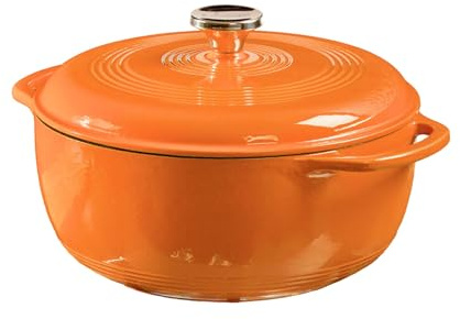 Lodge 5.68 litre / 6 quart Cast Iron/Porcelain Enamel Dutch Oven/Casserole Dish, Pumpkin
