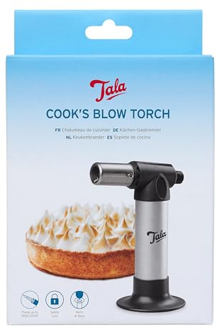 Tala Cook's Blow Torch, Butane Gas Refillable Chef’s Torch with Safety Lock & Adjustable Flame Up to 1100°C, Ideal for Crème Brûlée, BBQ, Cooking & Baking, Refill at Base