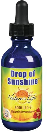 Nature's Life Drop of Sunshine Vitamin D-3 Drops in Organic Extra Virgin Olive Oil & Coconut Oil 5000IU | Supports Strong Bones & Immune System | 2 oz