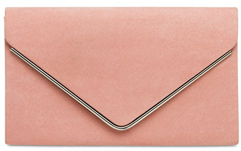 Caspar TA356 Damen elegante Textil Velours Clutch Tasche Abendtasche mit langer Kette