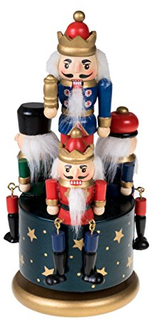 Clever Creations traditionelle spieldose zum aufziehen mit nussknacker-königen und -soldaten - aus holz - festliche weihnachtsdeko - ideal für regale und tische - blau, rot, goldfarben und grün