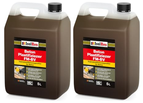 Isolbau Beton Plastifizierer FM-BV - 2 x 5 Liter, stark verflüssigend & plastifizierend – Betonverflüssiger Fliessmittel als Zusatzmittel für Estrich, Beton, Mörtel - Chlorfrei, keine Stahlkorrosion