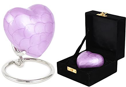 UrnsWithLove Pequeña cremación Cenizas con Tapa Mejorada, Mini urna Conmemorativa de corazón con Caja y Soporte (Aluminio Morado), Latón, M
