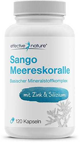 effective nature - Sango Meereskoralle + Zink und Silizium - 120 vegane Kapseln - Mit Calcium & Magnesium im Idealen Verhältnis - Hochdosiert und ohne Zusatzstoffe