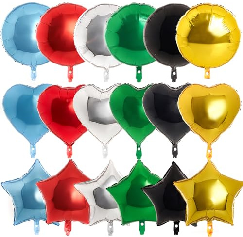 PartyWoo Folienballon Herz Stern, 24 Stück 18 Zoll Helium Folienballon Satz von Folienballons Herz, Folienballon Sterne und Folienballon Rund, Riesen Folienballon für Twinkle Twinkle Little Star Party