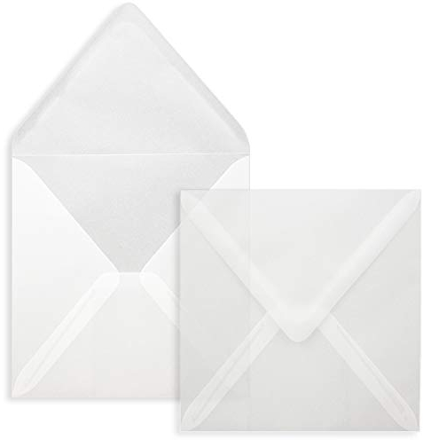 Quadratische Brief-Umschläge ohne Fenster in Transparent Weiß - 50 Stück - 15 x 15 cm - Nassklebung - Für Hochzeits-Karten, Einladungskarten und mehr - Serie FarbenFroh