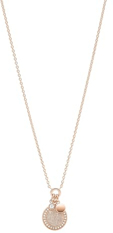 Fossil Collar colgante redondo de acero inoxidable tono oro rosa para mujer con cierre de langosta
