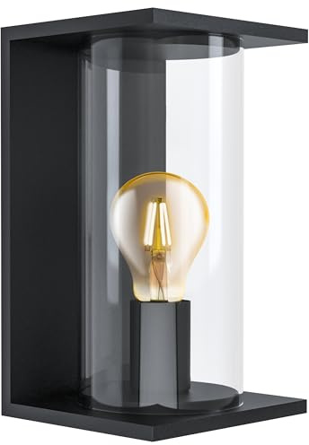 EGLO Außen Wandlampe Cascinetta, 1 flammige Außenleuchte Vintage, Retro | Wandleuchte aus verzinktem Stahl in Schwarz und Glas in Klar, Außenlampe mit E27 Fassung, IP44