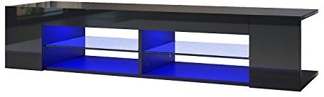 SONNI TV Board mit LED (16 Farben) Glasböden Hochglanz Schwarz 135x39x30cm | Lowboard für Fernseher bis zu 55 Zoll, TV-Schrank mit Großer Stauraum, TV-Regal für Wohnzimmer, Esszimmer, Schlafzimmer