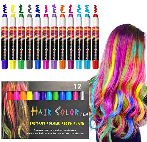 EBANKU 12 Farben Haarkreide Kinder Auswaschbar Hair Chalk für Christmas Karneval Party Cosplay Geschenke für Mädchen für Karneval, Weihnachten & Geburtstag