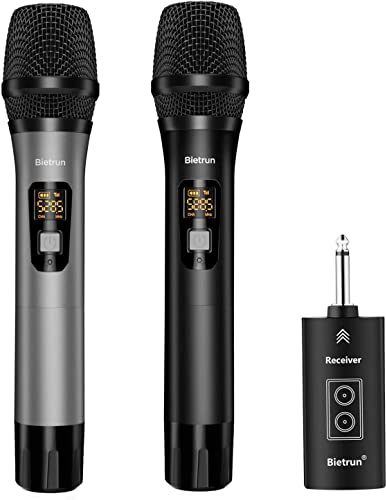 Bietrun UHF drahtlos Mikrofon Dual Handmikrofon aus Metall 50M kabellos Funkmikrofon Empfänger mit Bluetooth 6,35mm/3,5mm Stecker für PA Anlage Mischpult Verstärker Karaoke DJ Party Konferenz Vortrag