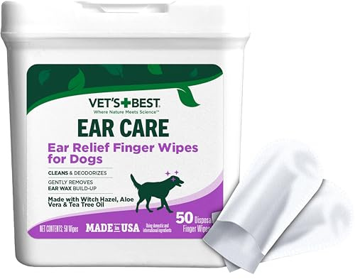 Vet's Best Salviette per le dita per la pulizia dell'orecchio per cani, lenisce e deodora le orecchie, 50 salviette usa e getta