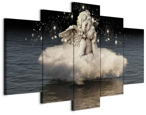 B&D XXL - Leinwandbild Engel 200x100cm, 200x100 cm, 5-teilig, Schlafzimmer | Hochwertige Leinwand, sofort aufhängbar, ideal fürs Wohn- oder Schlafzimmer, wasserfest und lichtecht, langlebig, stilvoll
