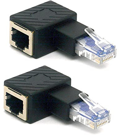 HTGuoji - Lot de 2 adaptateurs Ethernet RJ45 coudés à 90 degrés RJ45 8P8C mâle vers femelle Cat5e Cat6 connecteur de raccordement réseau (droite)