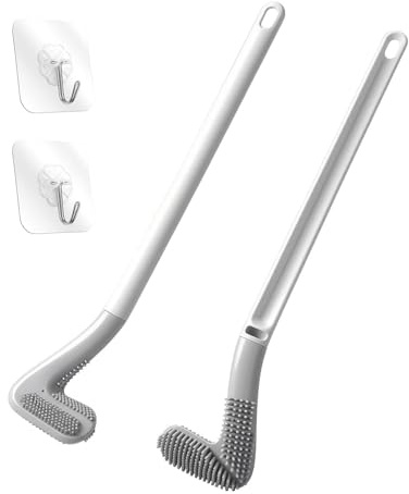 Homgaty 2 Stück Golf-WC-Bürste, Langer Griff, Golfbürstenkopf, WC-Bürste, flexibel, biegbar, Silikon, Golf-WC-Schüssel, Reinigungsbürste, 360 Grad ohne Tote Enden, Wandmontage