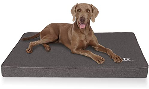 Knuffelwuff Orthopädische Hundematte Nantucket aus Velours mit Handwebcharakter XXXL 135 x 90cm Anthrazit - Abnehmbarer Bezug - waschbar - für große, mittelgroße und kleine Hunde