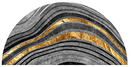 makeups69 Halbkreis Teppich rutschfest waschbarer Teppiche Orientteppich für Wohnzimmer Sofa Schlafzimmer Bett Esszimmer, graue Schwarze goldene Linien Half Circle 70 x 140 cm