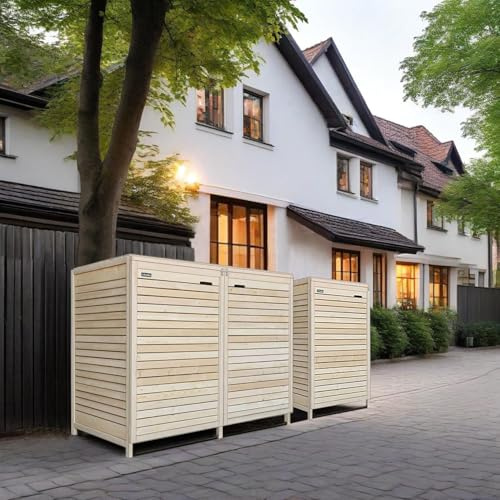 Mülltonnenbox Mülltonnenverkleidung 240L für 3 Tonnen Natur mit Rückwand Holz vormontiert Müllcontainer Mülltonnenschrank Mülltonne Adr