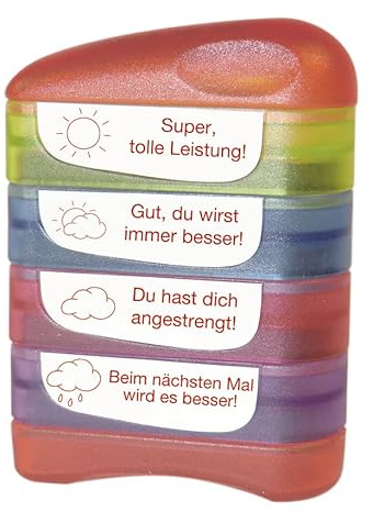 TimeTEX - Siebdruck-StempelPerpetuum, 4 Stempel Set - Super, tolle Leistung!, Gut, du wirst immer besser!, Du hast dich angestrengt!, Beim nächsten Mal wird es besser! - 62999