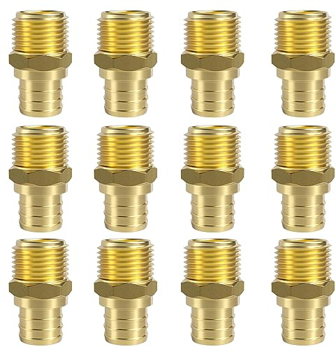 SUNGATOR 12-Pack PEX 3/4 x 1/2 NPT Male Threaded Adapter Crimp Fitting, No Lead Brass