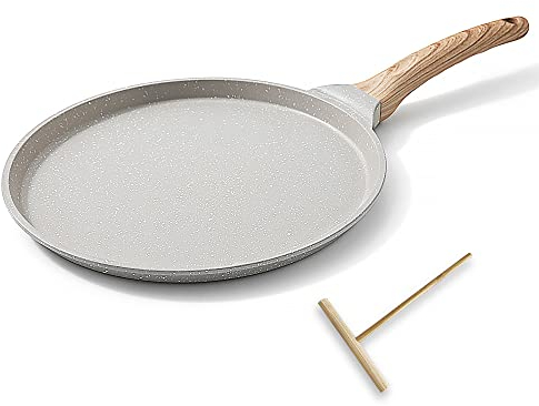 Bobikuke Sartén para Crepes 25 cm con Distribuidor de Masa, Revestimiento Antiadherente, Aluminio - Blanco