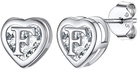 Boucle Anneau d'Oreille Lettre F Argent 925 Sterling Clou d Oreille Petite Creoles Initiale Alphabet- Bijoux Cadeau Fête des Mères Mamie
