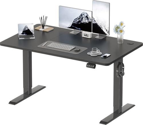 Devoko 120x60 cm Scrivania Regolabile in Altezza, Scrivania Elettrica per Lavoro in Piedi, Scrivania da Ufficio e Casa, Standing Desk Scrivania Studio in Casa con Piano Assemblato, Nero