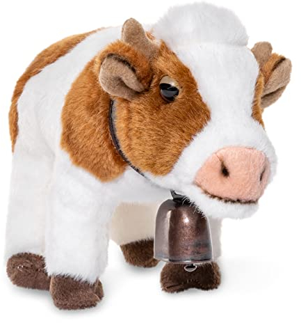 Uni-Toys - Kuh weiß-braun, stehend - Mit Glocke - 27 cm (Länge) - Plüsch-Rind - Plüschtier, Kuscheltier