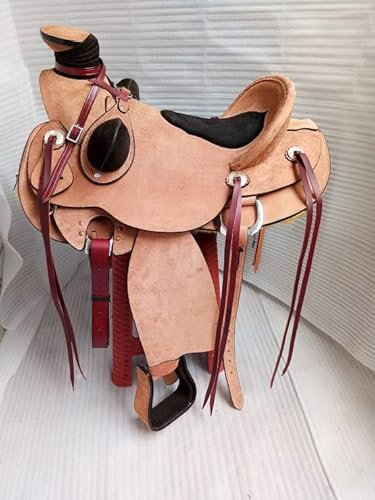 SHOWMEN CRAFT Rough Out Westernsattel aus Leder, robust, mit Halfter und Brusthals, 38,1 cm