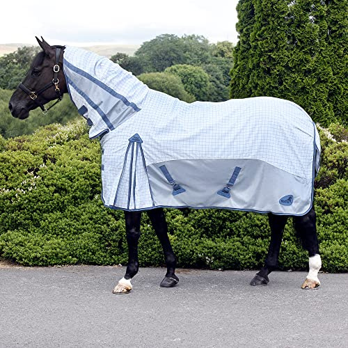 Masta Horse Fly Rug with Neck Combo - Summer Sheet Fieldmasta Rugs for Horses, 600D Ripstop Upper Section Fabric, Anti-Rub Lining, Insects Flies Bug Protection - Silver, Size 6ft 9inch