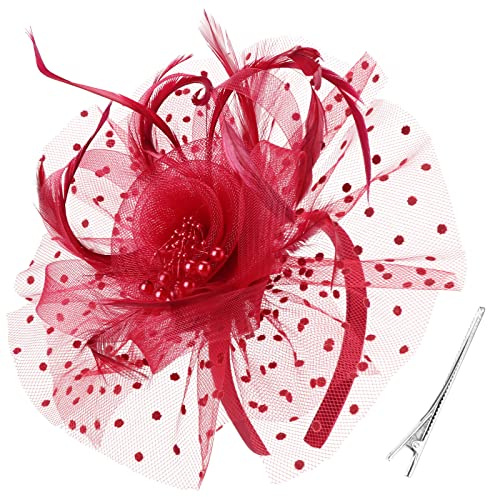 DRESHOW Fascinator Hüte für Damen Pillbox Hut mit Schleier Stirnband und Einer Gegabelten Clip Tea Party Kopfbedeckung