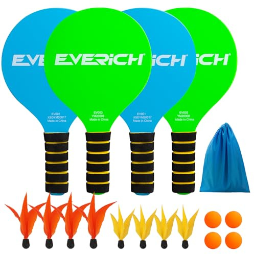 EVERICH TOY Paddle Ball Set – Indoor & Outdoor Racket Game for Kids, Teens, and Adults, Badminton & Camping Games Essentials, Fun for Beach, Yard, and Lawn Play All Year Round
