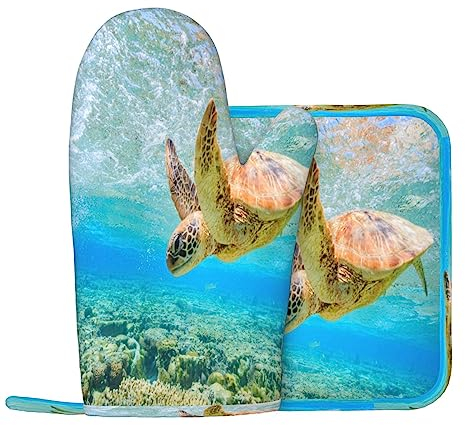 Island Sea Tartaruga Forno Mitts E Pentola Supporti Resistente Al Calore 2pcs Set BBQ Guanti E Pastiglie Per Cottura Cottura Cottura Grigliare