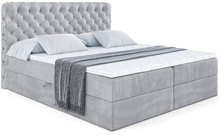 ALTDECOR Boxspringbett mit Matratze und Lattenrost, Boxbett, Topper, Polsterbett mit Bettkasten, Bett mit Stauraum H3-Matratze, Doppelbett, Springboxbett - BOXI8-180x200 - Grau Monolith 84