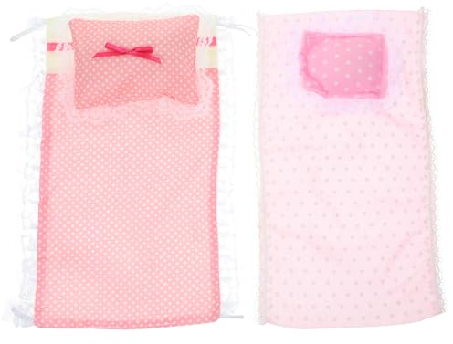 ibasenice 2Sätze Mini Bettwäsche Set für Puppenhaus Set mit Bettlaken und Kissen für Puppenhaus Zubehör Geeignet für Puppenbetten aus Strapazierfähigem Baumwollstoff