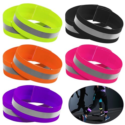 Reflektorbänder Set, Reflektorband Doppel Reflektorbänder für Outdoor Jogging, Doppel Reflektorbänder für Outdoor Jogging, Hosenclip-Fahrrad, Starken Reflektorstreifen mit Klettverschluss (10 stuck)
