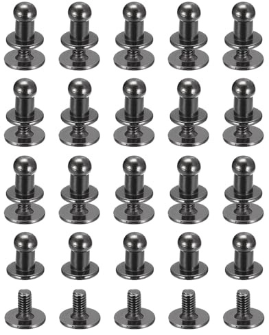 QUARKZMAN 4mm Kugelkopf Nietenstift mit Schraubverschluss, 50 Stück Hohlnieten Ledernieten Rundkopf Knopf Nieten für Leder DIY Lederhandwerk Handtasche Gürtel, Metallisch Schwarz