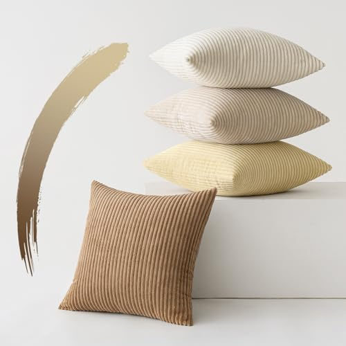 Slozzi 4er Set Kordsamt Kissenbezug 40x40 Kissenbezüge Beige-Serie | Kissenhülle Sofakissen Dekokissenbezug Couchkissen Weich für Sofa Schlafzimmer Wohnzimmer Büro