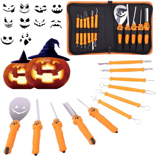 Halloween Professional Pumpkin Carving Kit: 11pcs Stainless Steel Pumpkin Carving Tools - Decorating Kit for Kids and Adults