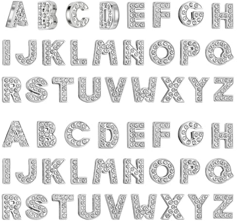 ANNASAMDO 52 Stück Letter Charms Beads, A-Z Alphabet Anhänger mit 8mm Loesch, für Armband Halskette DIY (Silberfarbe)