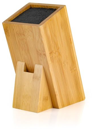 WENLISELL Wooden Knife Block Without Knives, Universal Knife Block with Removable Plastic Bristles, Wood Knife Holder Storage Stand for Kitchen Counter