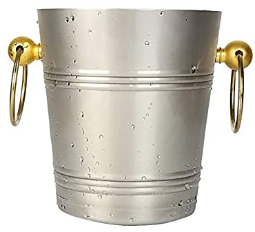Seau à glace isotherme à double paroi en acier inoxydable avec deux poignées portable en métal noir pour bar et fêtes à la maison