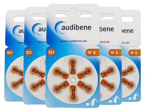audibene Hörgerätebatterien Typ 312 braun, Batterien für Hörgeräte 30 Stück Vorratspack, Made in Germany, inkl. GRATIS Reinigungstuch, Wireless Approved, quecksilberfrei
