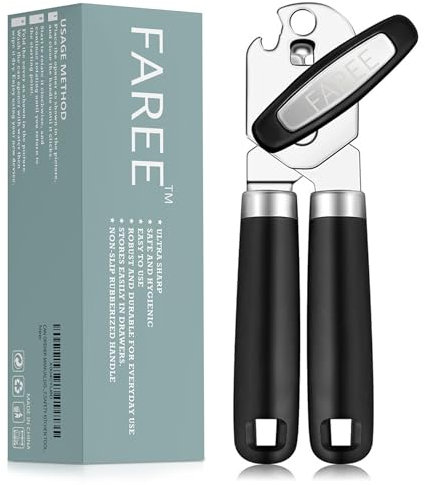 Abrelatas manual, apto para lavavajillas, mango largo resistente, borde liso, tarros de mano multiusos, botellas y abridor de tapa, hoja afilada, acero inoxidable de grado industrial, a prueba de