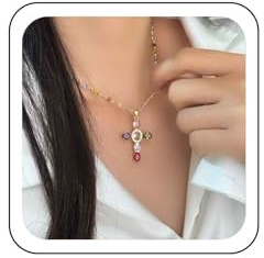 Wendalern Gold-Kreuz-Halskette Für Frauen Diamant-Kristall-Kreuz-Anhänger-Halskette Würfel Kristall-Perlen Satelliten-Kette Halskette Zierliche Kreuz Religiöse Halskette Y2k Schmuck
