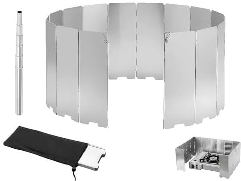 Abiyou 16 Platten Faltbar Aluminium Windschutz, Windschutz für Gaskocher Senden Teleskop Blasrohr, Windschutzscheiben für Camping, Küche, Gasherd, Schild, Windschutz im Freien, Windschutz