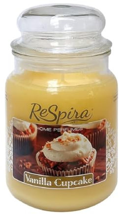 Candela Profumata in Giara Grande di Vetro con Coperchio, Stoppino in Cotone, Durata combustione fino a 130 Ore,Made in Italy (1 Pz, VANIGLIA CUPCAKE)