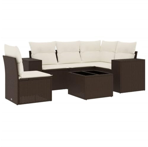 vidaXL Garten Sofagarnitur mit Kissen 6-TLG., Gartenmöbel Gartengarnitur, Sitzgruppe Sitzgarnitur, Lounge Sofa Garnitur Terrasse, Braun Poly Rattan